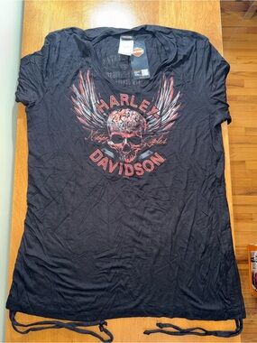 NWT Harley-Davidson Black Tee with Orange Logo Tag 💀 🪽 🏍️  size: M